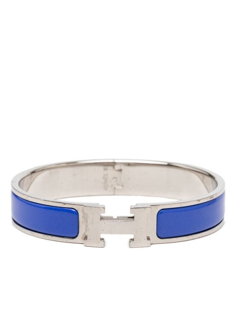Hermes Click GM Enamel Bracelet Bangle Silver Blue Metal